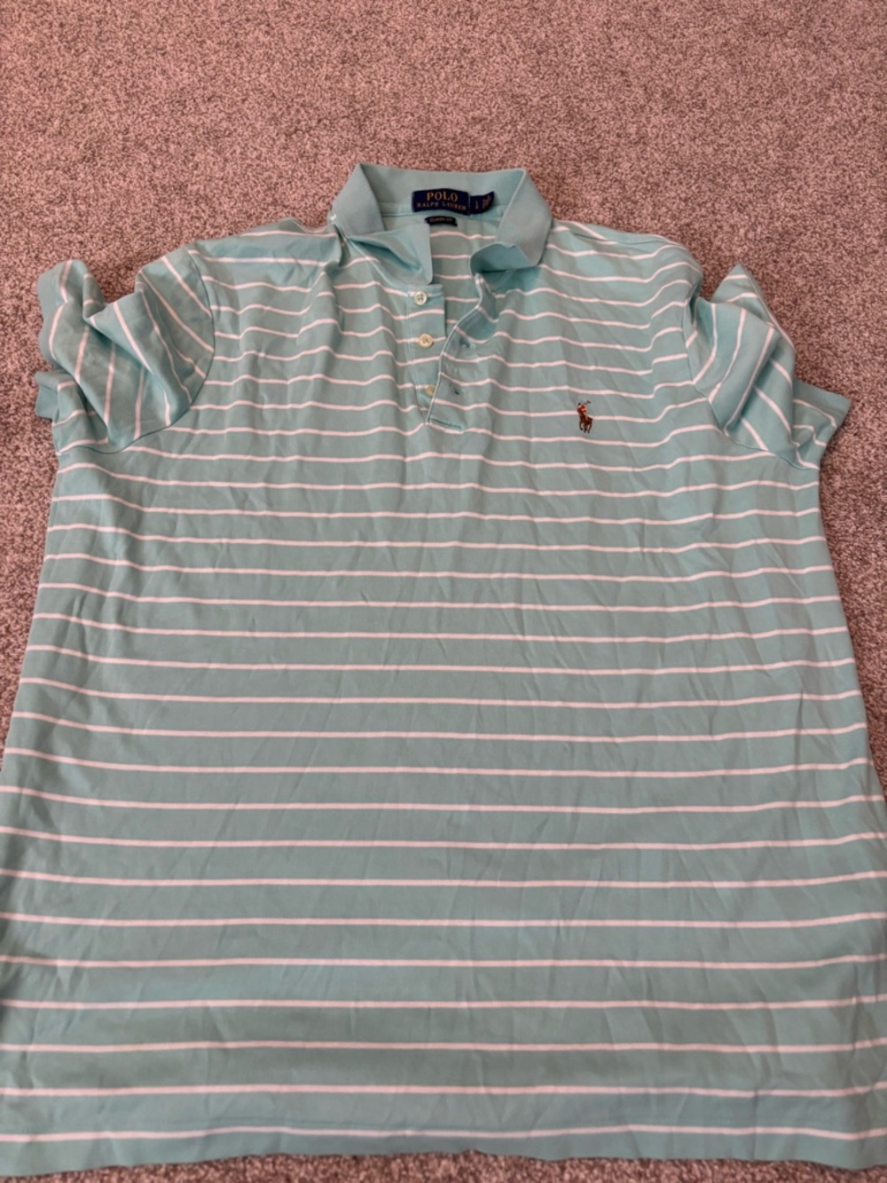 Ralph Lauren Mint Green and White Striped Polo Shirt